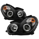 Mercedes Benz C-Class 01-05 4 Dr Only Projector Headlights LED Halo - Black Spyder Auto