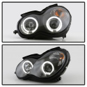 Mercedes Benz C-Class 01-05 4 Dr Only Projector Headlights LED Halo - Black Spyder Auto