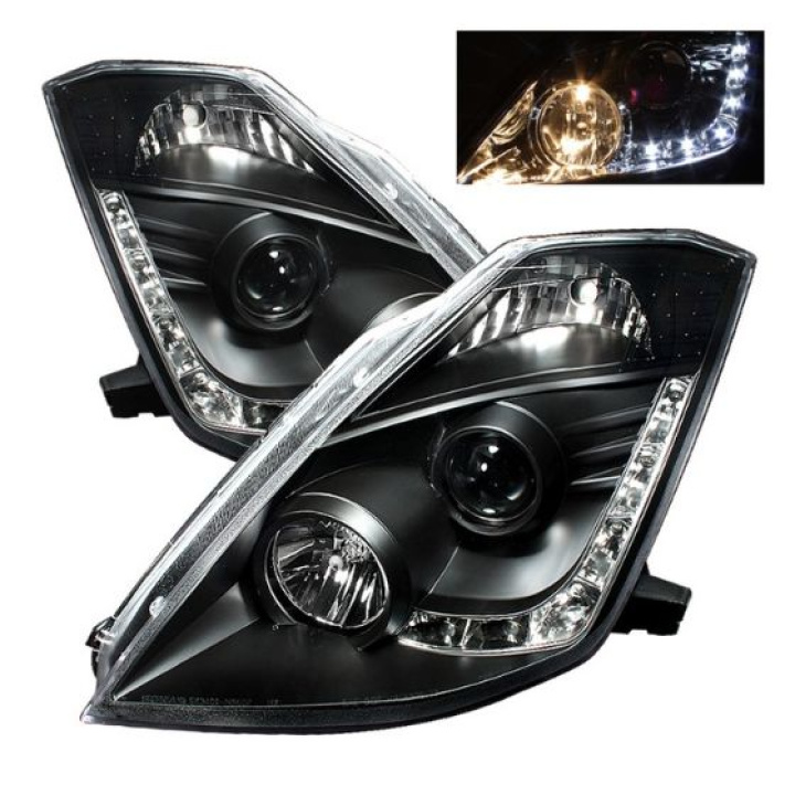 Nissan 350Z 03-05 Projector Headlights DRL - Black Spyder Auto in the group Select car model / Nissan / 350Z Z33 2003-2009 / Styling at DDESIGN Scandinavia AB (PRO-YD-N350Z02-DRL-BK)