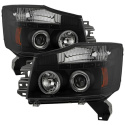 Nissan Titan 04-14 / Nissan Armada 04-07 Projector Headlights - LED Halo - LED ( Replaceable LEDs ) - Black Smoke - Spyder Auto