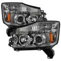 Nissan Titan 04-14 / Nissan Armada 04-07 Projector Headlights - LED Halo - LED ( Replaceable LEDs ) - Smoke - Spyder Auto