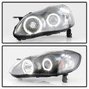 Toyota Corolla 03-08 Projector Headlights - LED Halo- LED ( Replaceable LEDs ) - Black - High 9005 (Not Included) - Low H1 (Included) Spyder Auto