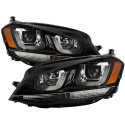 Volkswagen Golf VII 14-16 Projector Headlights - DRL LED - Black Stripe - Black Spyder Auto