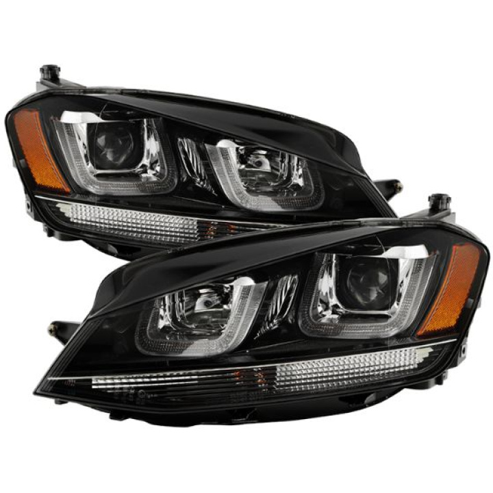 Volkswagen Golf VII 14-16 Projector Headlights - DRL LED - Black Stripe - Black Spyder Auto in the group Select car model / VW / Golf 7 R 12-19 / Styling / Lights at DDESIGN Scandinavia AB (PRO-YD-VG15-BLK-DRL-BK)