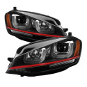 Volkswagen Golf VII 14-19 Projector Headlights - DRL LED - Red Stripe - Black Spyder Auto
