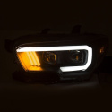 Toyota Tacoma 2016-2019 w/ LED DRL Projector Headlights w/ Plank Style Design Black/Amber w/ DRL ANZO