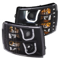 Chevrolet Silverado 2007-2013 1500 Projector Headlights w/ U-Bar Switchback Black w/ Amber ANZO