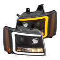 Chevrolet Tahoe 2007-2014 Projector Headlights w/ Plank Style Switchback Black w/ Amber ANZO