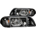 FORD Mustang 1987-1993 Crystal Headlights Black w/ Corner Lights 2pc ANZO