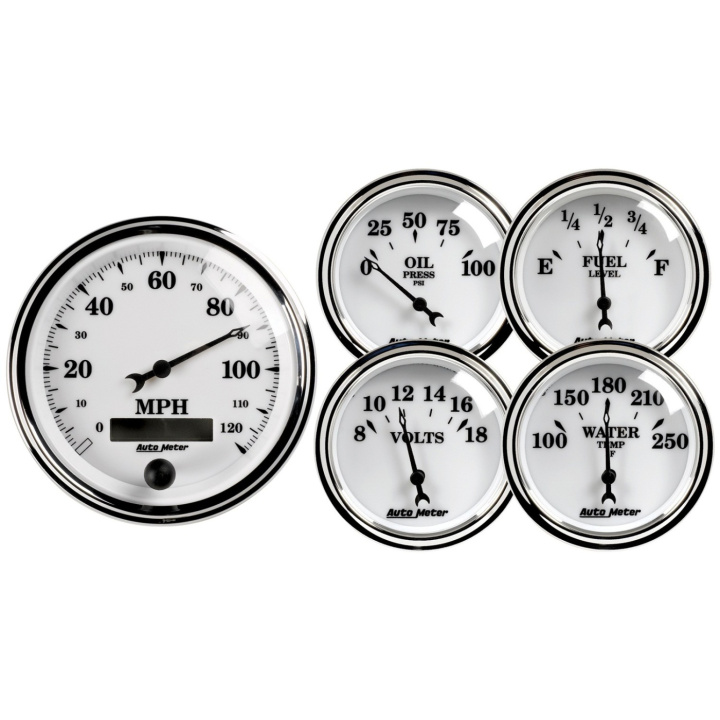 Mätarkit 5st 87mm & 52mm (Elektrisk). SPEEDOMETER OLD TYME Vit II in the group Interior / Gauges / Gauges & Gauge Holders / AutoMeter / All products from Autometer at DDESIGN Scandinavia AB (atm1200)