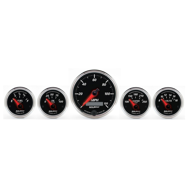Mätarkit 5st 87mm & 52mm (Elektrisk). SPEEDOMETER DESIGNER Svart II in the group Interior / Gauges / Gauges & Gauge Holders / AutoMeter / All products from Autometer at DDESIGN Scandinavia AB (atm1201)