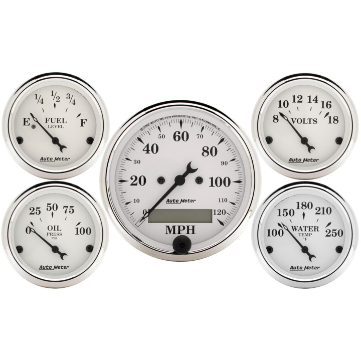 Mätarkit 5st 3 1/8\'\' & 52mm (Elektrisk). SPEEDOMETER OLD TYME Vit in the group Interior / Gauges / Gauges & Gauge Holders / AutoMeter / All products from Autometer at DDESIGN Scandinavia AB (atm1602)