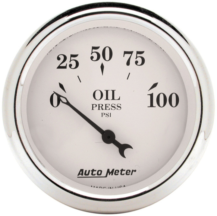 Oljetrycksmätare 52mm 100PSI (Elektrisk) OLD TYME Vit in the group Interior / Gauges / Gauges & Gauge Holders / AutoMeter / All products from Autometer at DDESIGN Scandinavia AB (atm1628)