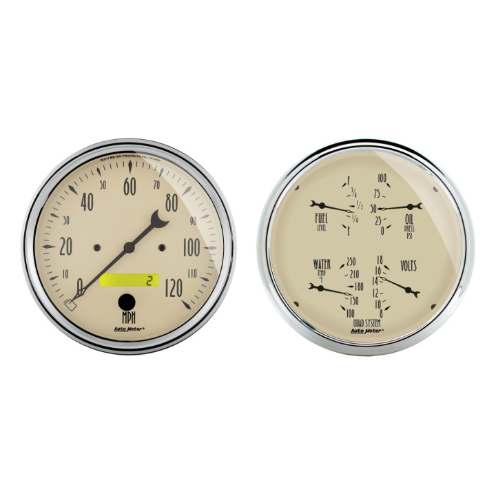 Mätarkit 2st QUAD & SPEEDOMETER 127mm ANTIQUE BEIGE in the group Interior / Gauges / Gauges & Gauge Holders / AutoMeter / All products from Autometer at DDESIGN Scandinavia AB (atm1803)
