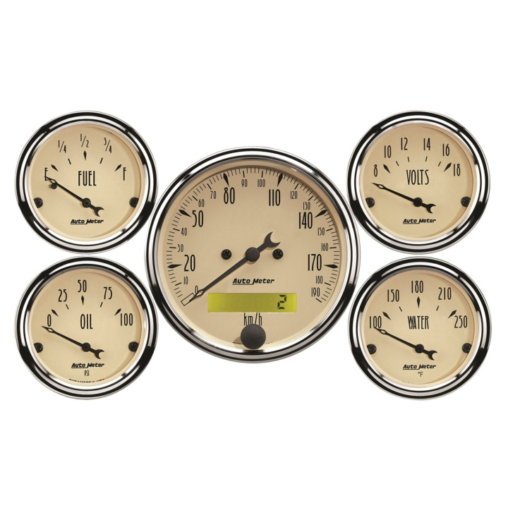 Mätarkit 5st 3 1/8\'\' & 52mm (Elektrisk). KM/H SPEEDOMETER ANTIQUE BEIGE in the group Interior / Gauges / Gauges & Gauge Holders / AutoMeter / All products from Autometer at DDESIGN Scandinavia AB (atm1809-M)