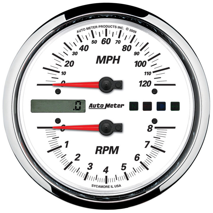 Varv-/hastighetsmätare 4 1/2\'\' 8K RPM/120 MPH Vit PRO-CYCLE in the group Interior / Gauges / Gauges & Gauge Holders / AutoMeter / All products from Autometer at DDESIGN Scandinavia AB (atm19467)