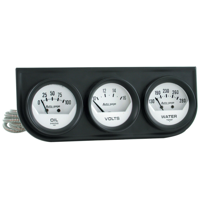 GAUGE CONSOLE OILP/WTMP/VOLT 2\'\' 100PSI/280ºF/16V WHT DIAL BLK BZL AG in the group Interior / Gauges / Gauges & Gauge Holders / AutoMeter / All products from Autometer at DDESIGN Scandinavia AB (atm2324)