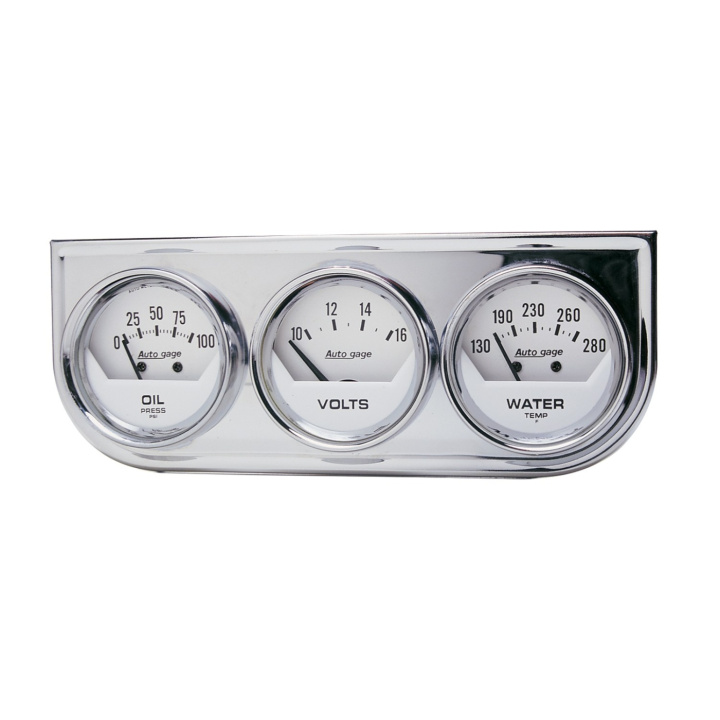 GAUGE CONSOLE OILP/WTMP/VOLT 2\'\' 100PSI/280ºF/16V WHT DIAL Krom BZL AG in the group Interior / Gauges / Gauges & Gauge Holders / AutoMeter / All products from Autometer at DDESIGN Scandinavia AB (atm2325)