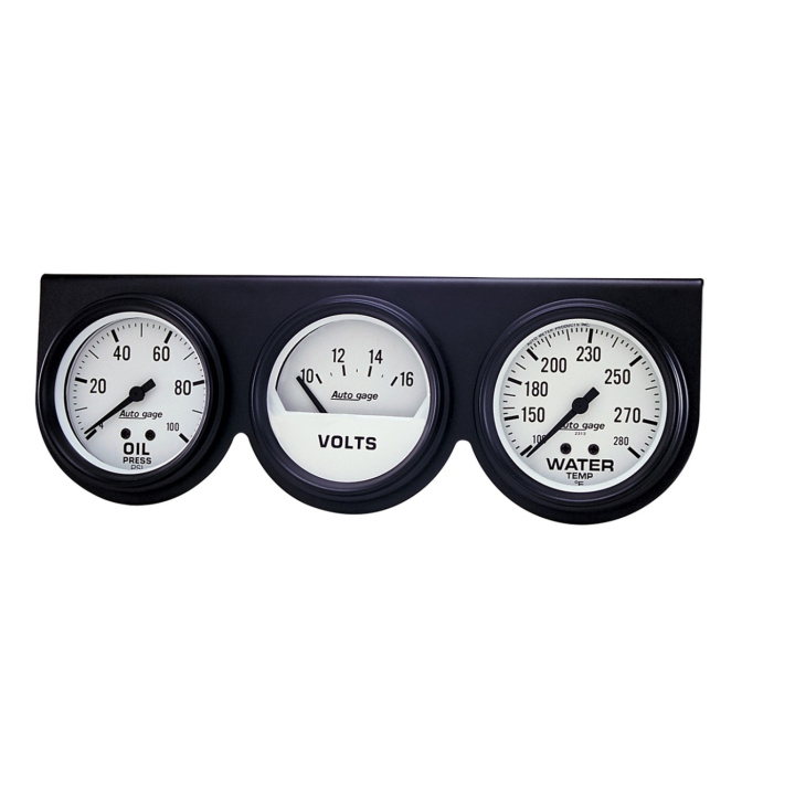 GAUGE CONSOLE OILP/WTMP/VOLT 66.7mm 100PSI/280ºF/16V WHT DIAL BLK BZL AG in the group Interior / Gauges / Gauges & Gauge Holders / AutoMeter / All products from Autometer at DDESIGN Scandinavia AB (atm2328)