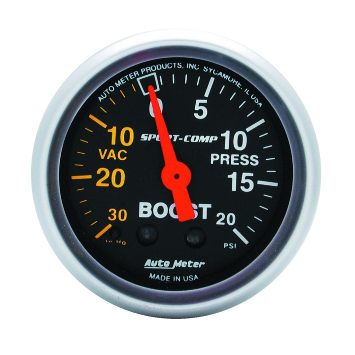 Laddtrycksmätare 52mm 30INHG-20PSI (Mekanisk) SPORT-COMP in the group Interior / Gauges / Gauges & Gauge Holders / AutoMeter / All products from Autometer at DDESIGN Scandinavia AB (atm3301)