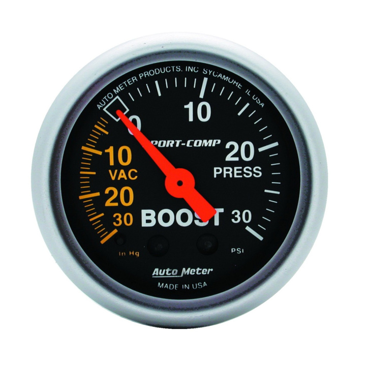 Laddtrycksmätare 52mm 30INHG-30PSI (Mekanisk) SPORT-COMP in the group Interior / Gauges / Gauges & Gauge Holders / AutoMeter / All products from Autometer at DDESIGN Scandinavia AB (atm3303)