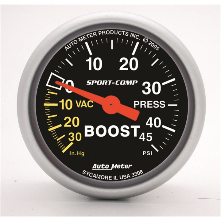 Laddtrycksmätare 52mm 30INHG-45PSI (Mekanisk) SPORT-COMP in the group Interior / Gauges / Gauges & Gauge Holders / AutoMeter / All products from Autometer at DDESIGN Scandinavia AB (atm3308)