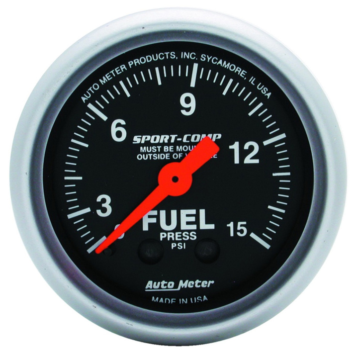 Bränsletrycksmätare 52mm 15PSI (Mekanisk) SPORT-COMP in the group Interior / Gauges / Gauges & Gauge Holders / AutoMeter / All products from Autometer at DDESIGN Scandinavia AB (atm3311)