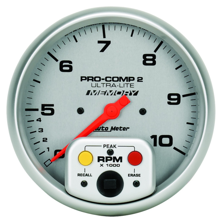Varvräknare 127mm 10K RPM IN-DASH DUAL RANGE W/PEAK MEMORY ULTRA-LITE in the group Interior / Gauges / Gauges & Gauge Holders / AutoMeter / All products from Autometer at DDESIGN Scandinavia AB (atm4499)