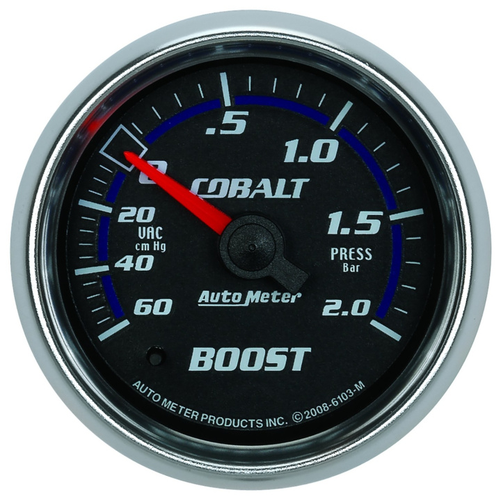 Laddtrycksmätare 52mm 60CMHG-2.0BAR (Mekanisk) COBALT in the group Interior / Gauges / Gauges & Gauge Holders / AutoMeter / All products from Autometer at DDESIGN Scandinavia AB (atm6103-M)