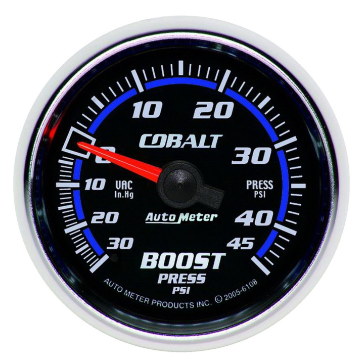 Laddtrycksmätare 52mm 30INHG-45PSI (Mekanisk) COBALT in the group Interior / Gauges / Gauges & Gauge Holders / AutoMeter / All products from Autometer at DDESIGN Scandinavia AB (atm6108)