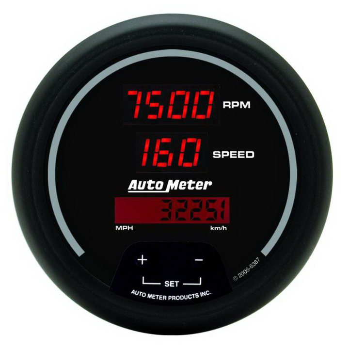 Varv-/hastighetsmätare 87mm 120MPH/8K RPM (Elektrisk). PROGRAM DIGITAL BLK DIAL W/ RED LED in the group Interior / Gauges / Gauges & Gauge Holders / AutoMeter / All products from Autometer at DDESIGN Scandinavia AB (atm6387)