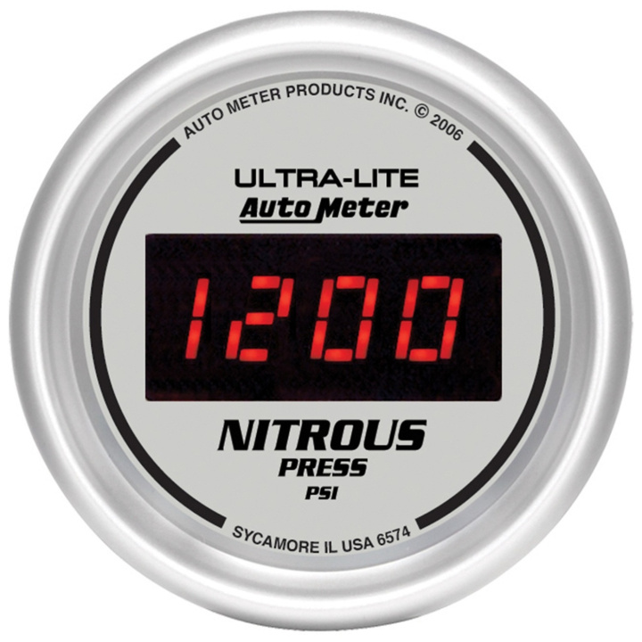 Lustgasmätare (Tryck) 52mm 1600PSI DIGITAL SILVER DIAL W/ RED LED in the group Interior / Gauges / Gauges & Gauge Holders / AutoMeter / All products from Autometer at DDESIGN Scandinavia AB (atm6574)