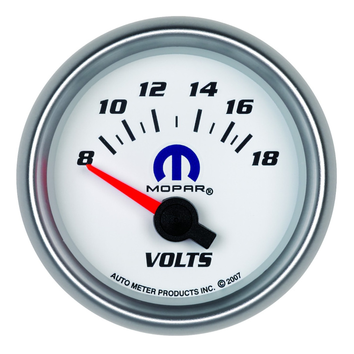Voltmätare 52mm 18V (Elektrisk) Vit MOPAR in the group Interior / Gauges / Gauges & Gauge Holders / AutoMeter / All products from Autometer at DDESIGN Scandinavia AB (atm880035)
