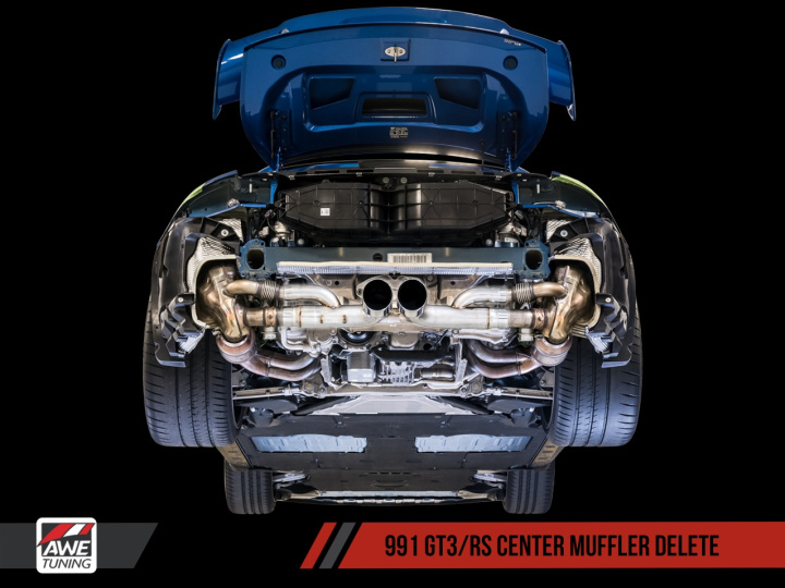 Porsche 991 GT3 / RS Center Muffler Delete -- Diamond Black Tips AWE Tuning in the group Select car model / Porsche / 991 13-17 / Tuning at DDESIGN Scandinavia AB (awe3010-33044)
