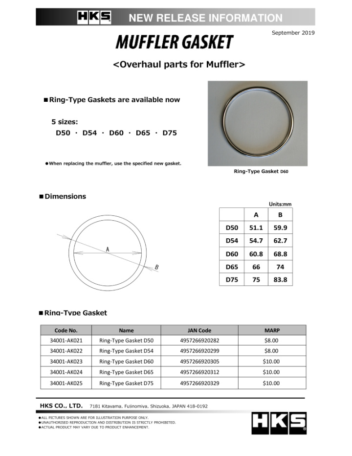 HKS 75mm Exhaust Gasket in the group Tuning / Exhaust and Manifold / Gaskets for exhaust system / Exhaust gaskets at DDESIGN Scandinavia AB (hks34001-AK025)