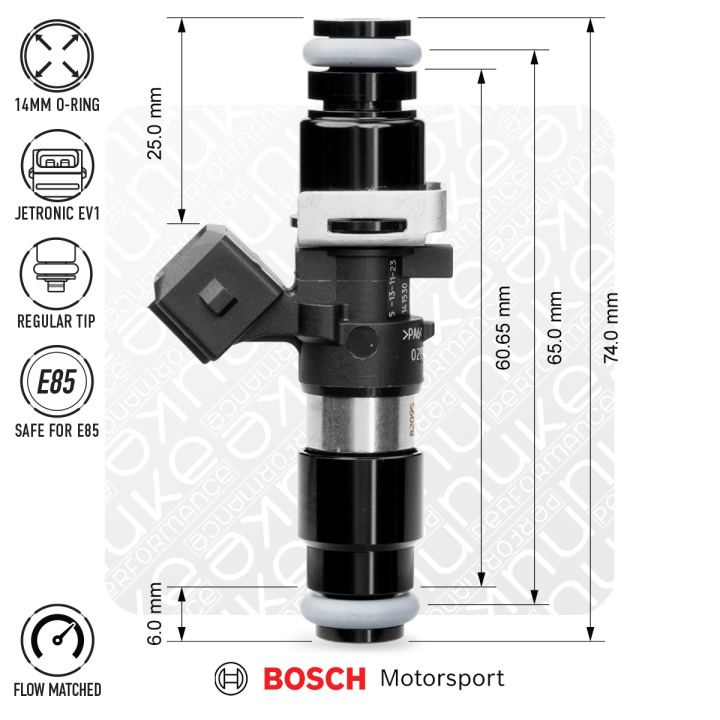 Bosch injector 1462cc, 65mm (EV14L), 6pcs flow matched Nuke Performance in the group Tuning / Fuel system / Injectors at DDESIGN Scandinavia AB (nuke-130-06-150)