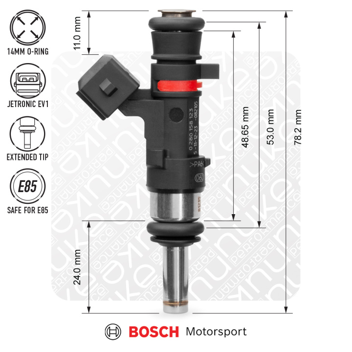 Bosch injector 627cc, 53mm (EV14S), 4pcs flow matched Nuke Performance in the group Tuning / Fuel system / Injectors at DDESIGN Scandinavia AB (nuke-131-04-063)