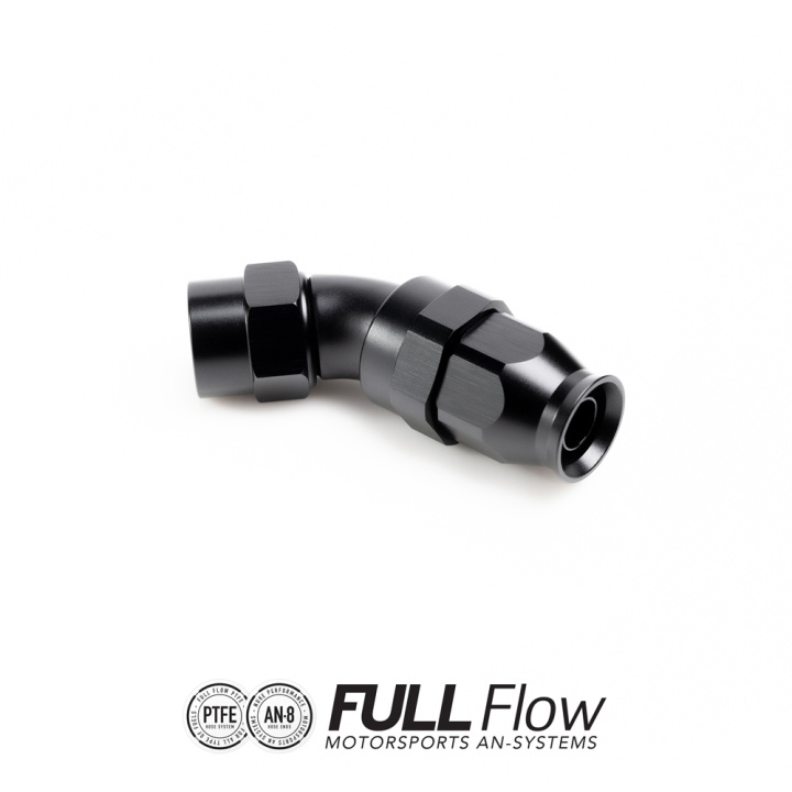 Full Flow PTFE Hose End Fitting 45 Degree AN-8 Nuke Performance in the group Tuning / AN-Couplings / AN Hose Ends / AN Hose Ends PTFE at DDESIGN Scandinavia AB (nuke-810-04-108)